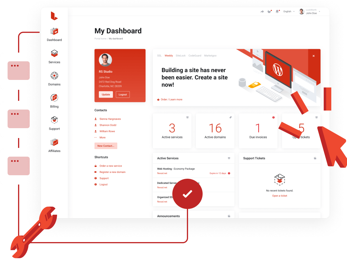 Web Hosting, Domain Names, WordPress & More - Super easy control panel to manage all your services